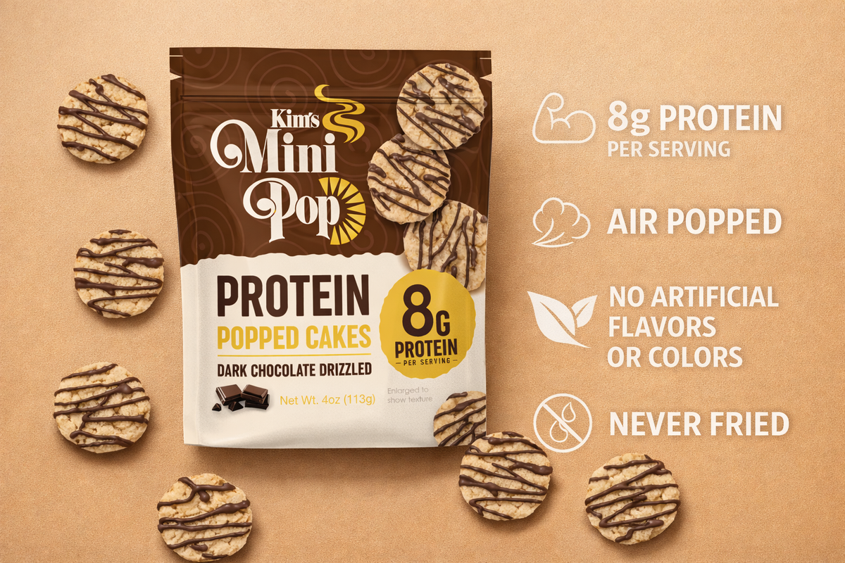 Kim’s Protein Mini Pop: Dark Chocolate Drizzled Protein Popped Cakes (Pack of 6)