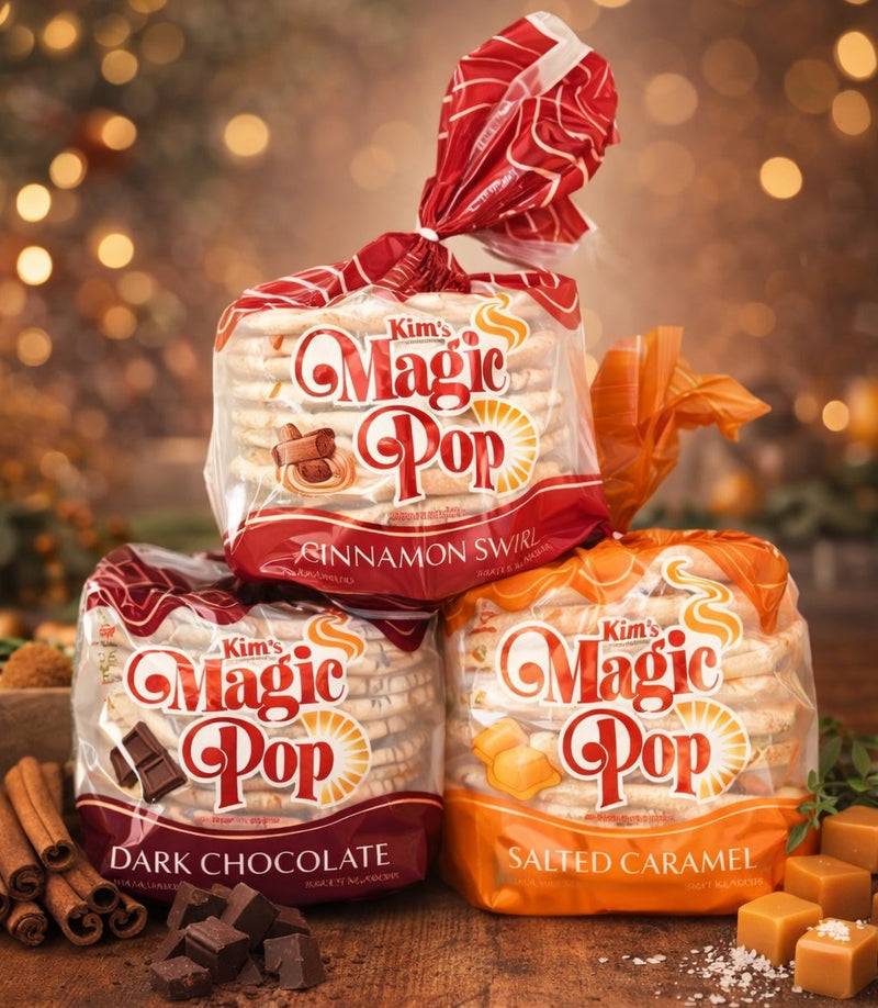 Kim's Magic Pop - Cinnamon Swirl Drizzled Flavor, Salted Caramel Flavo